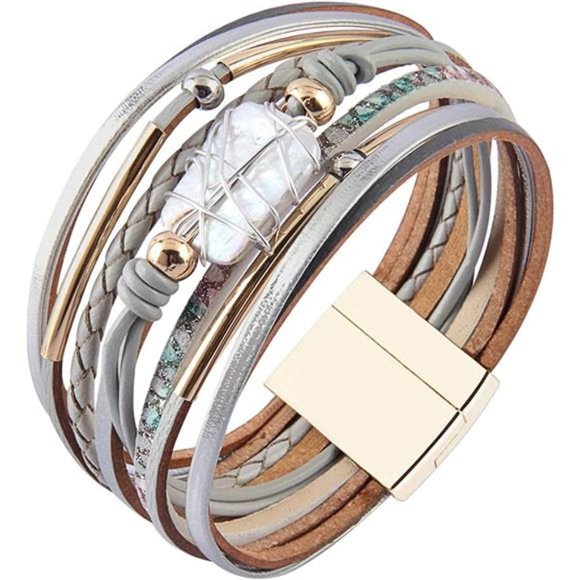 Baroque Pearl Leather Cuff Bracelet - Picture 3 of 6